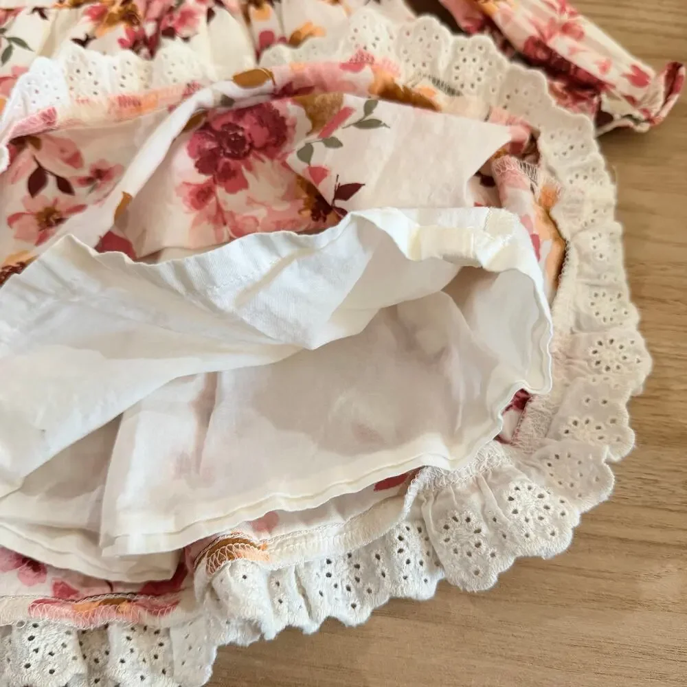 OshKosh B'Gosh Pink Red Floral Dress Size 12 Months Eyelet Layered Girls